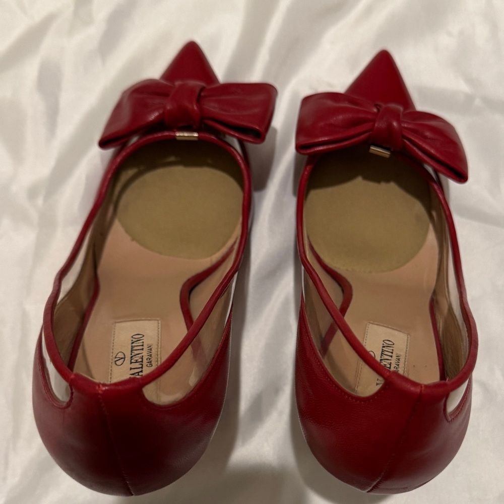 Valentino Red Leather Bow Heels 38.5 - Picture 3 of 12
